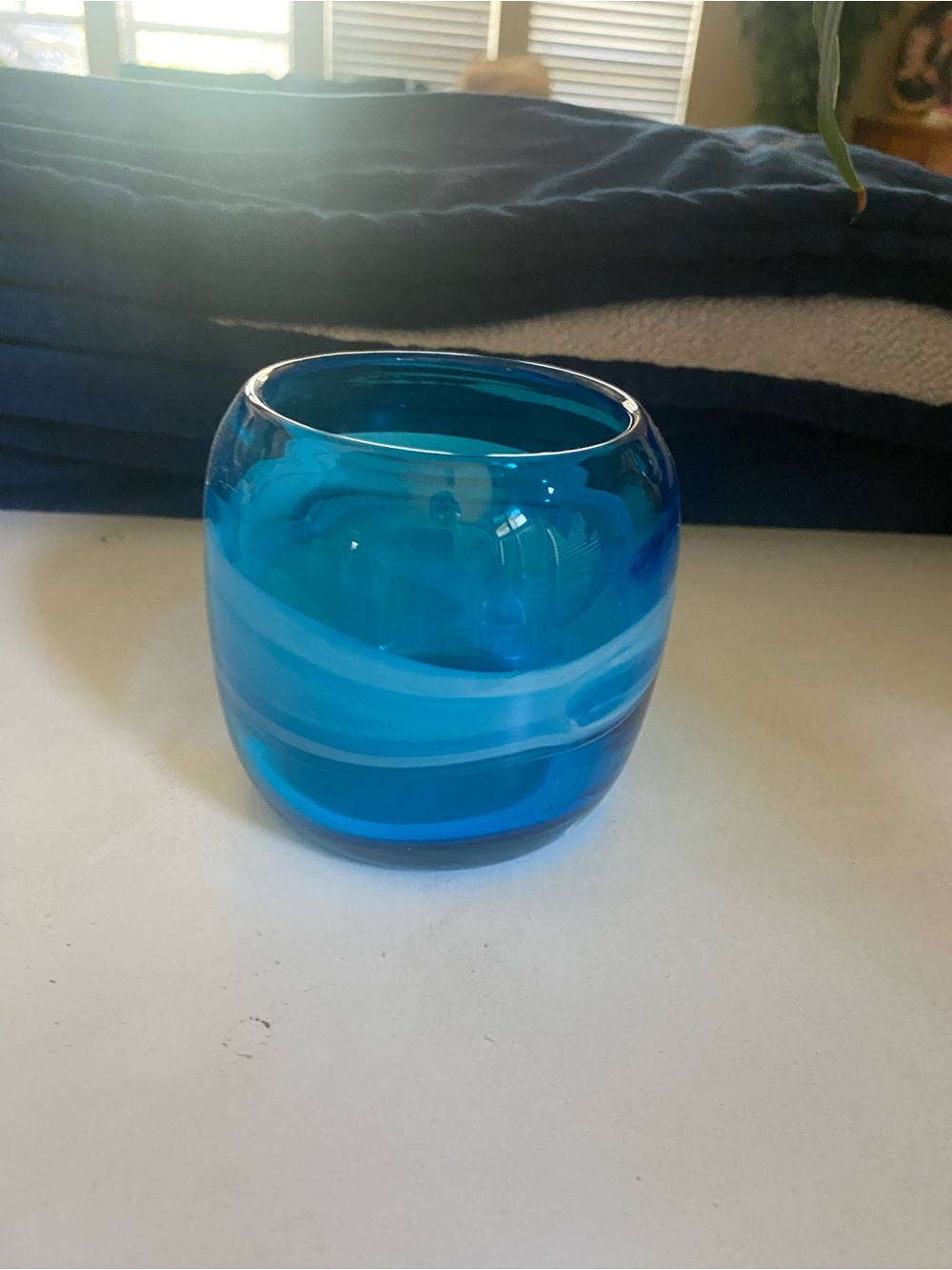 Kohl's Blue Swirl Glass Candle Holder